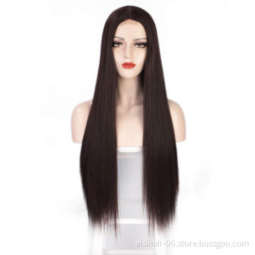 Aisi Beauty Hotselling Vendor Cheap Long Silky Straight Brown Wig Swiss Lace Synthetic Hair For Black Women Lace Front Wig